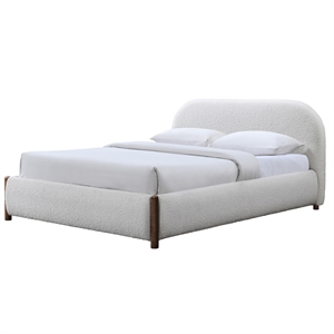 Pemberly Row Upholstered Platform Queen Bed in White Cream Boucle Fabric