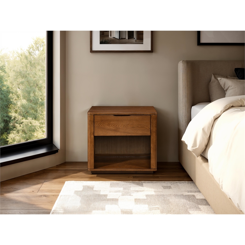 Pemberly Row Modern Nightstand with Soft Close Drawer in Walnut Finish