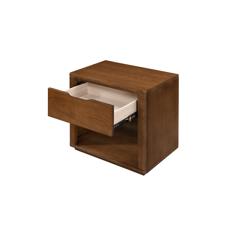 Pemberly Row Modern Nightstand with Soft Close Drawer in Walnut Finish