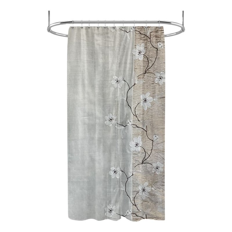 Pemberly Row Magnolia Printed Fabric Bronze Shower Curtain - 70