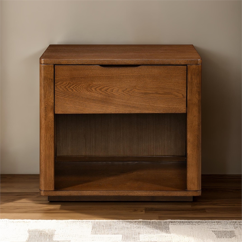 Pemberly Row Set of 2 Modern Nightstands with Soft Close Drawer in Walnut Finish