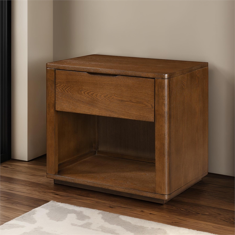 Pemberly Row Set of 2 Modern Nightstands with Soft Close Drawer in Walnut Finish