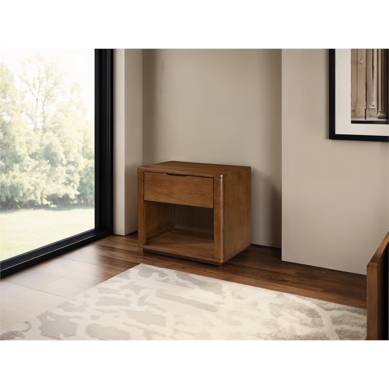 Pemberly Row Set of 2 Modern Nightstands with Soft Close Drawer in Walnut Finish