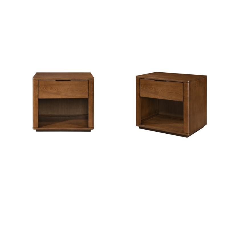 Pemberly Row Set of 2 Modern Nightstands with Soft Close Drawer in Walnut Finish