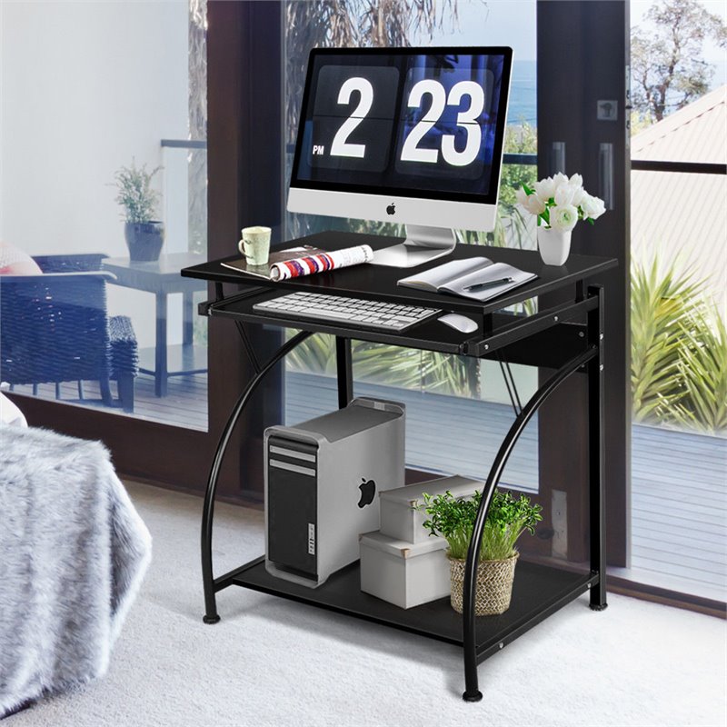 Pemberly Row Contemporary MDF and Steel Computer Desk in Black Finish