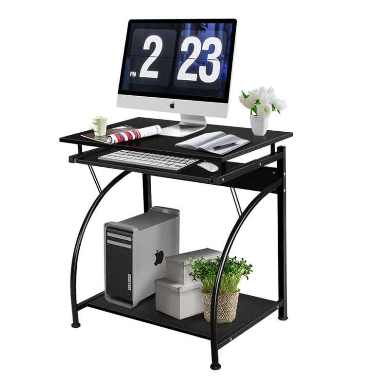 Pemberly Row Contemporary MDF and Steel Computer Desk in Black Finish