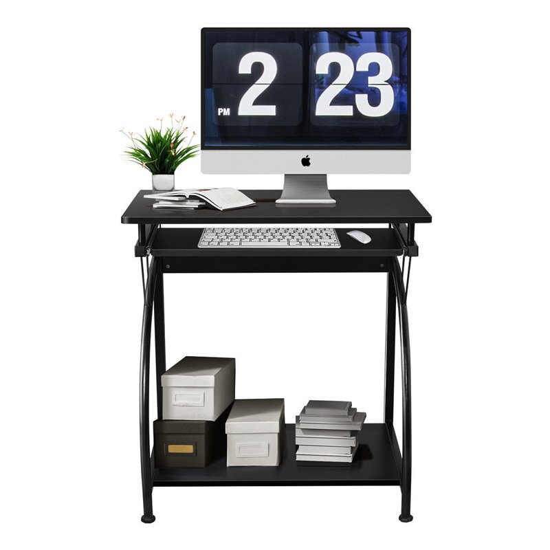 Pemberly Row Contemporary MDF and Steel Computer Desk in Black Finish