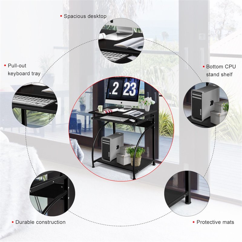 Pemberly Row Contemporary MDF and Steel Computer Desk in Black Finish