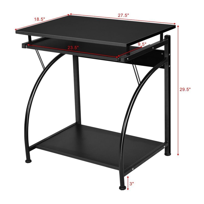 Pemberly Row Contemporary MDF and Steel Computer Desk in Black Finish