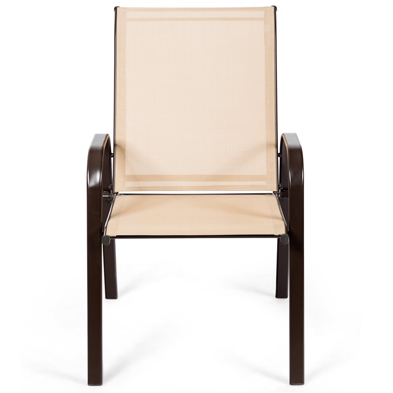 Pemberly Row 4 Pieces Steel and Fabric Patio Dining Chairs with Armrest in Beige