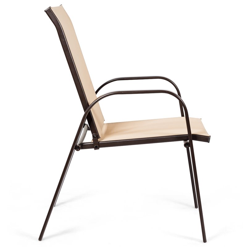 Pemberly Row 4 Pieces Steel and Fabric Patio Dining Chairs with Armrest in Beige