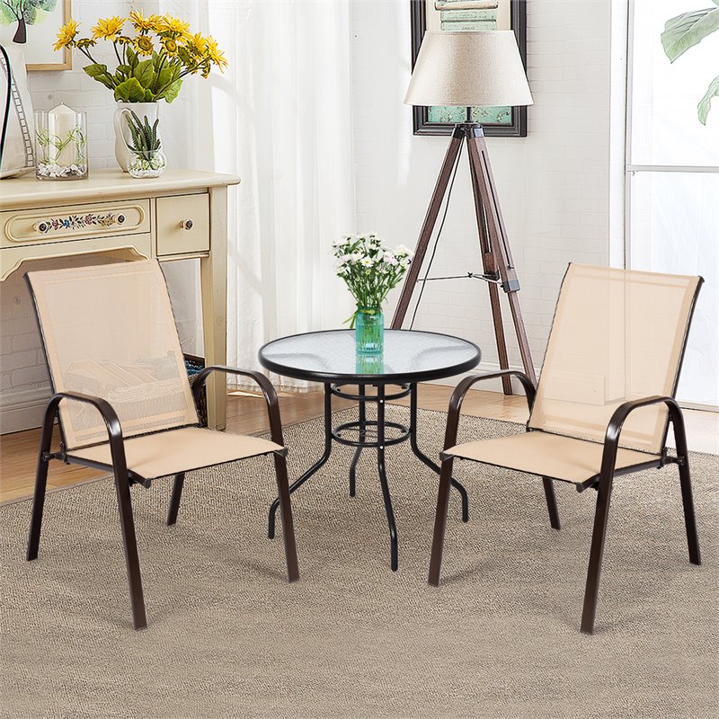 Pemberly Row 4 Pieces Steel and Fabric Patio Dining Chairs with Armrest in Beige