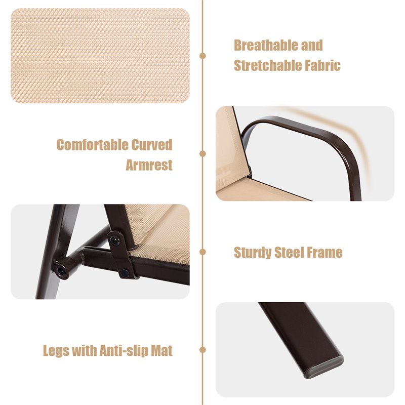 Pemberly Row 4 Pieces Steel and Fabric Patio Dining Chairs with Armrest in Beige