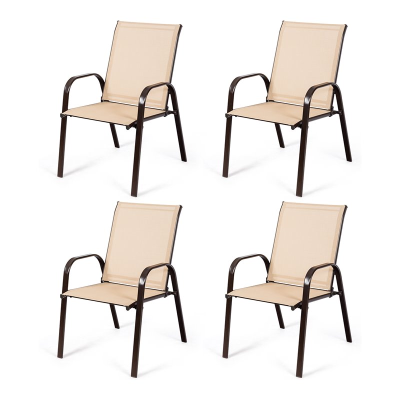 Pemberly Row 4 Pieces Steel and Fabric Patio Dining Chairs with Armrest in Beige