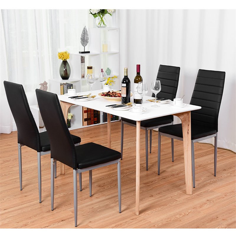 Pemberly Row PU Leather and Steel Dining Side Chairs in Black (Set of 4)