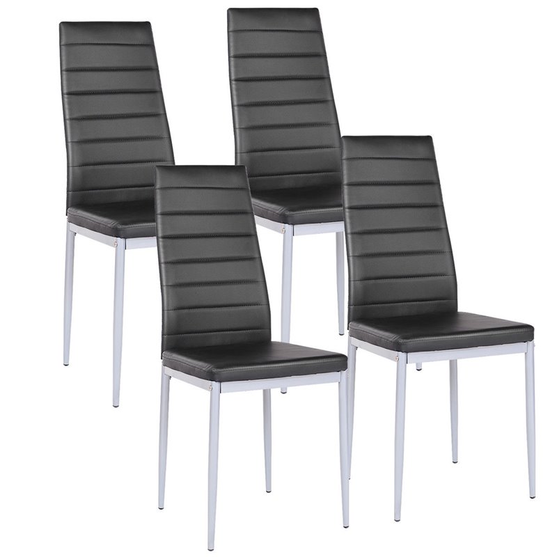 Pemberly Row PU Leather and Steel Dining Side Chairs in Black (Set of 4)