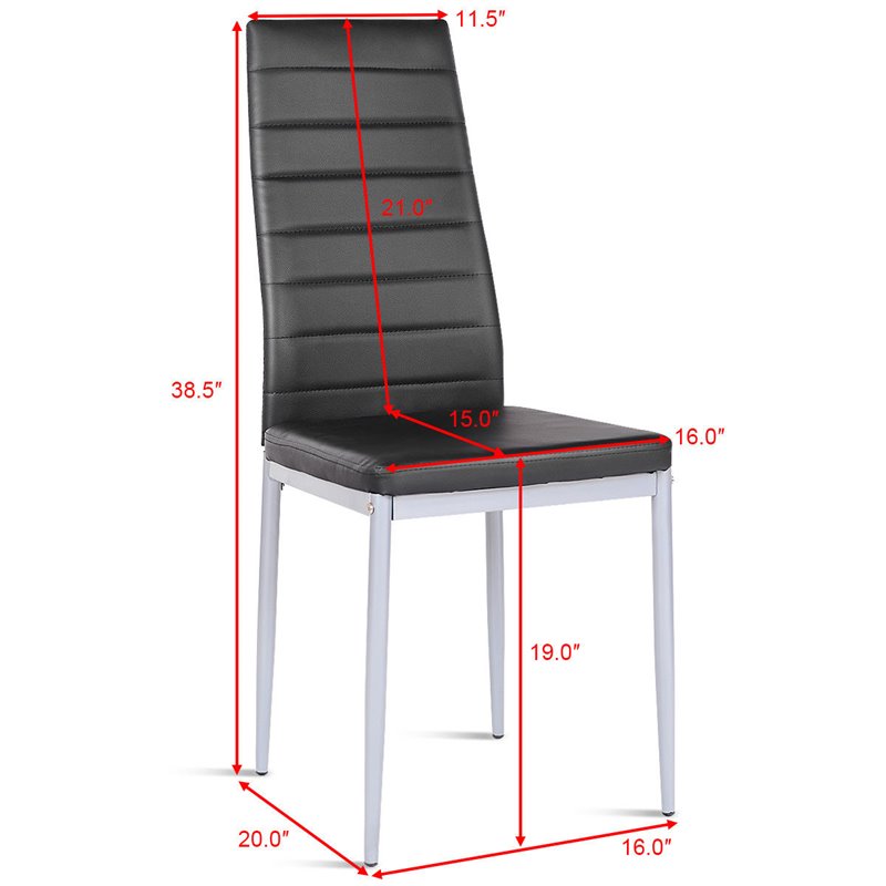 Pemberly Row PU Leather and Steel Dining Side Chairs in Black (Set of 4)