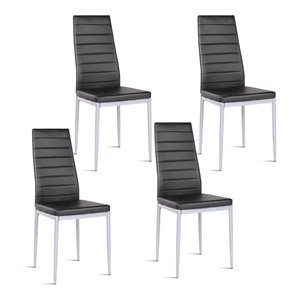 Pemberly Row PU Leather and Steel Dining Side Chairs in Black (Set of 4)
