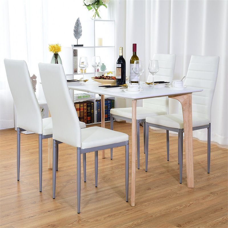 Pemberly Row PU Leather and Steel Dining Side Chairs in White (Set of 4)