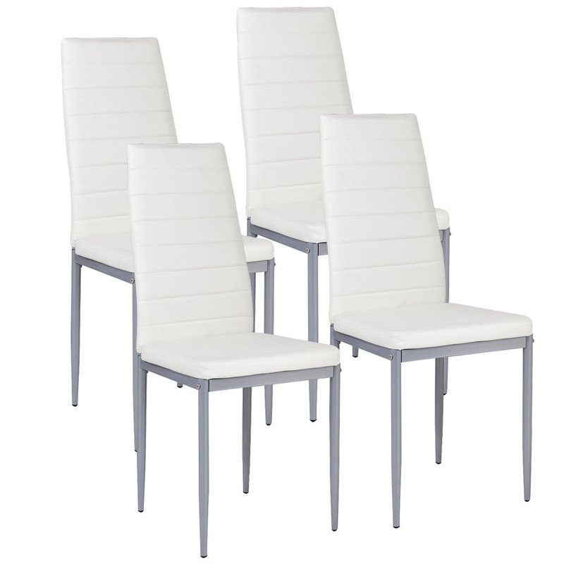 Pemberly Row PU Leather and Steel Dining Side Chairs in White (Set of 4)