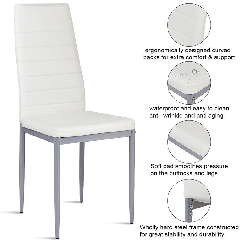 Pemberly Row PU Leather and Steel Dining Side Chairs in White (Set of 4)