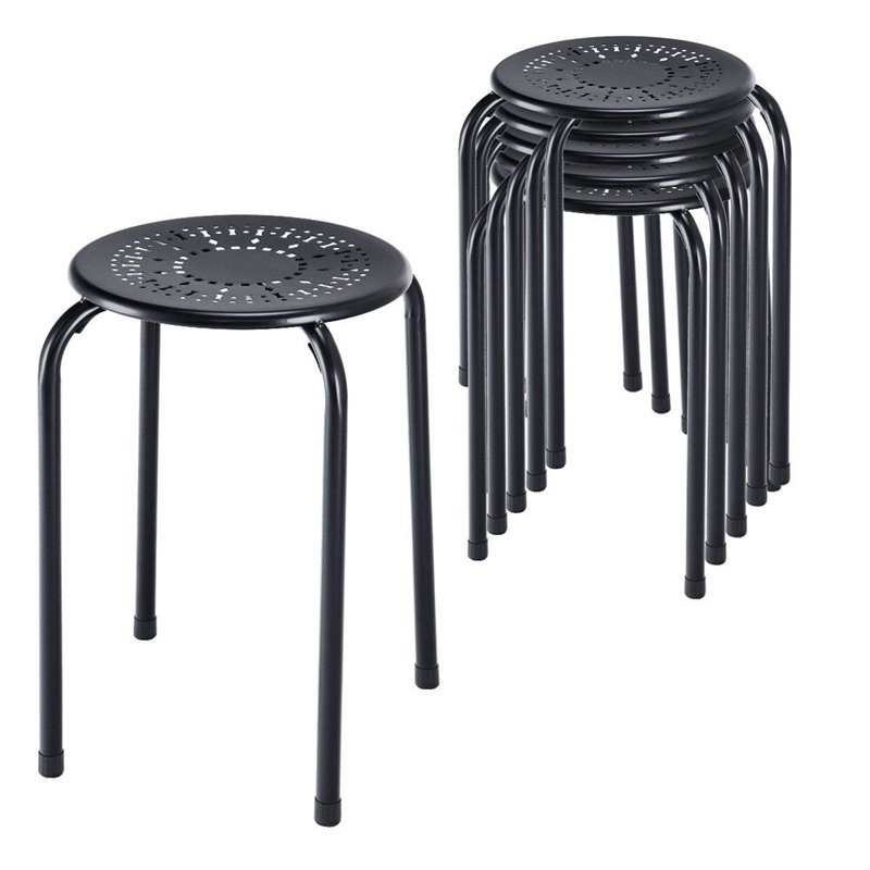 Pemberly Row Contemporary Metal Stools in Black Finish (Set of 6)