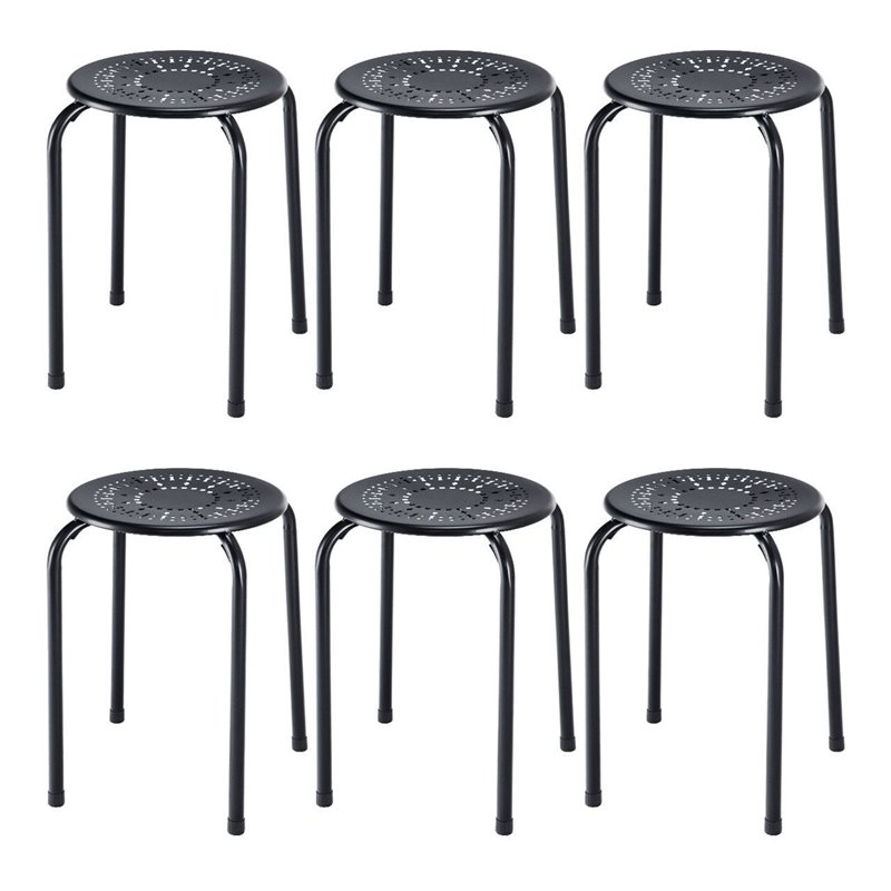 Pemberly Row Contemporary Metal Stools in Black Finish (Set of 6)