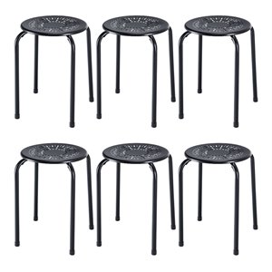 Pemberly Row Contemporary Metal Stools in Black Finish (Set of 6)