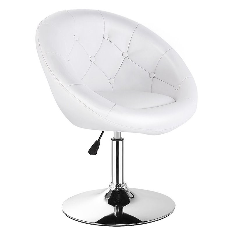 Pemberly Row Tufted Back Adjustable PU Leather White/Chrome Swivel Accent Chair