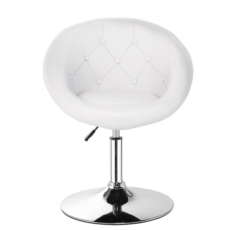 Pemberly Row Tufted Back Adjustable PU Leather White/Chrome Swivel Accent Chair