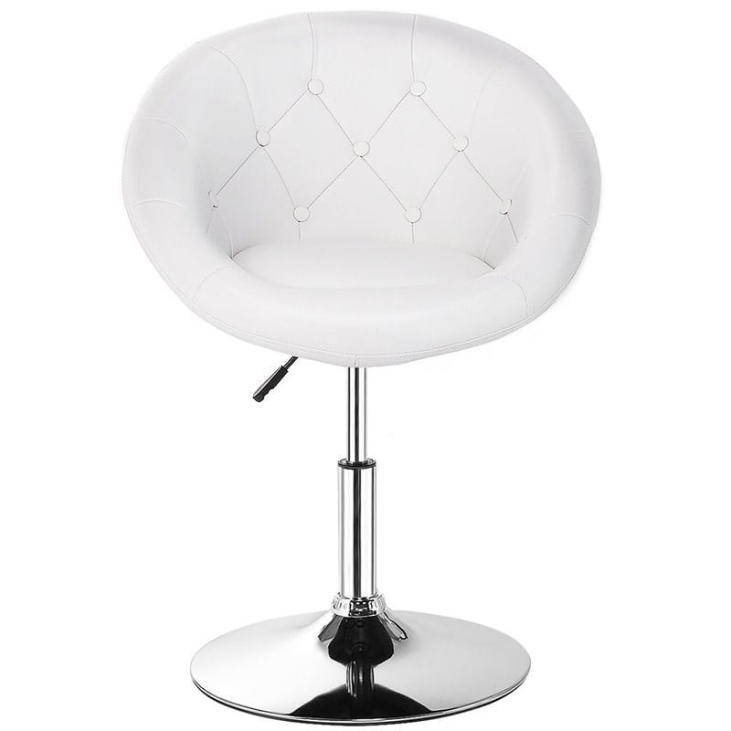 Pemberly Row Tufted Back Adjustable PU Leather White/Chrome Swivel Accent Chair