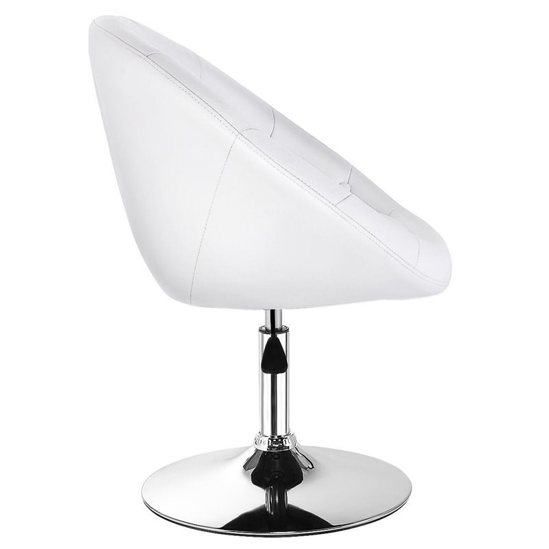 Pemberly Row Tufted Back Adjustable PU Leather White/Chrome Swivel Accent Chair