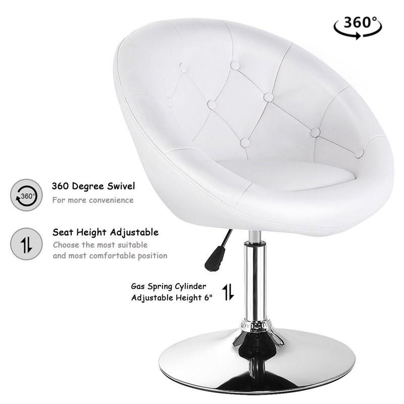 Pemberly Row Tufted Back Adjustable PU Leather White/Chrome Swivel Accent Chair