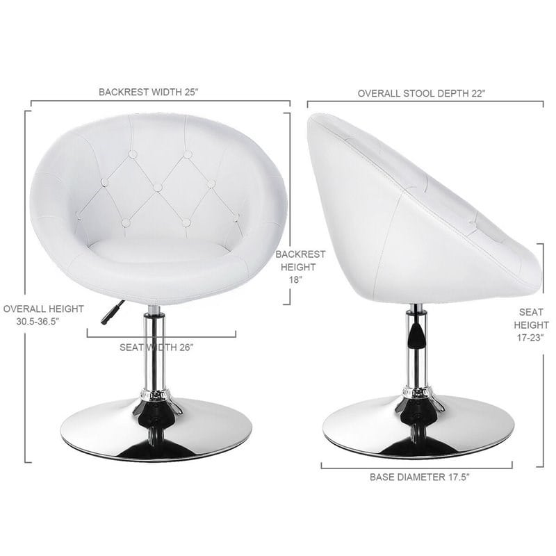 Pemberly Row Tufted Back Adjustable PU Leather White/Chrome Swivel Accent Chair