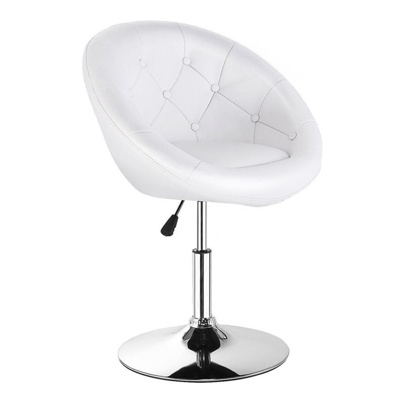 Pemberly Row Tufted Back Adjustable PU Leather White/Chrome Swivel Accent Chair