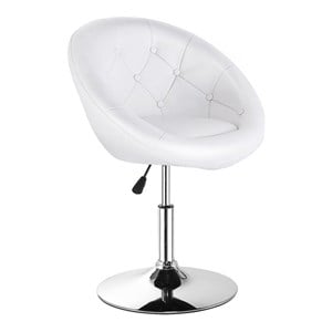 Pemberly Row Tufted Back Adjustable PU Leather White/Chrome Swivel Accent Chair