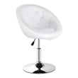 Pemberly Row Tufted Back Adjustable PU Leather White/Chrome Swivel Accent Chair