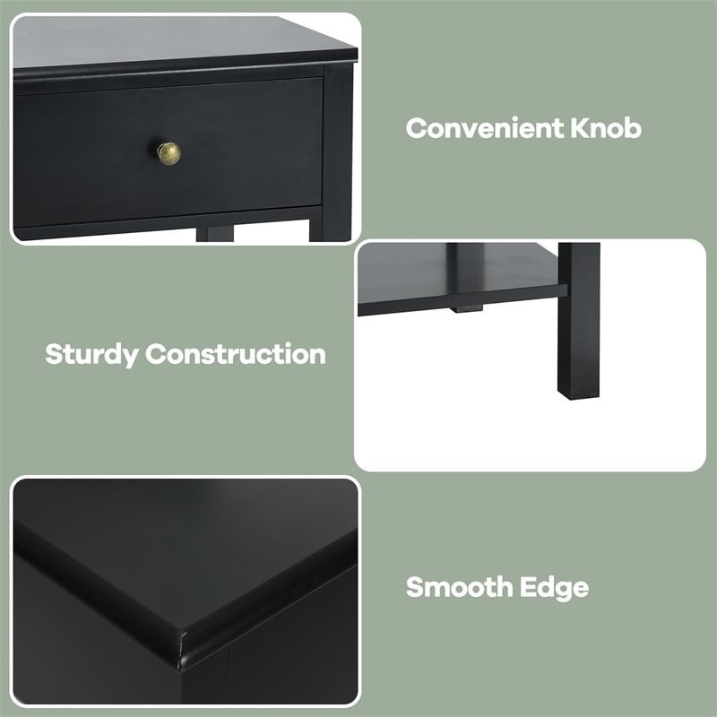 Pemberly Row Contemporary MDF Nightstand with Spacious Tabletop in Black