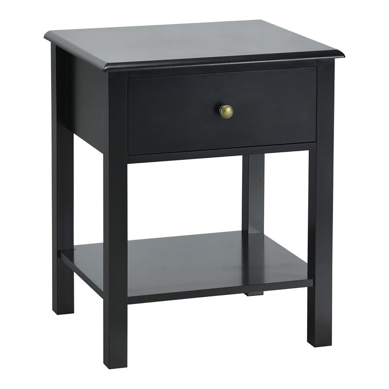 Pemberly Row Contemporary MDF Nightstand with Spacious Tabletop in Black