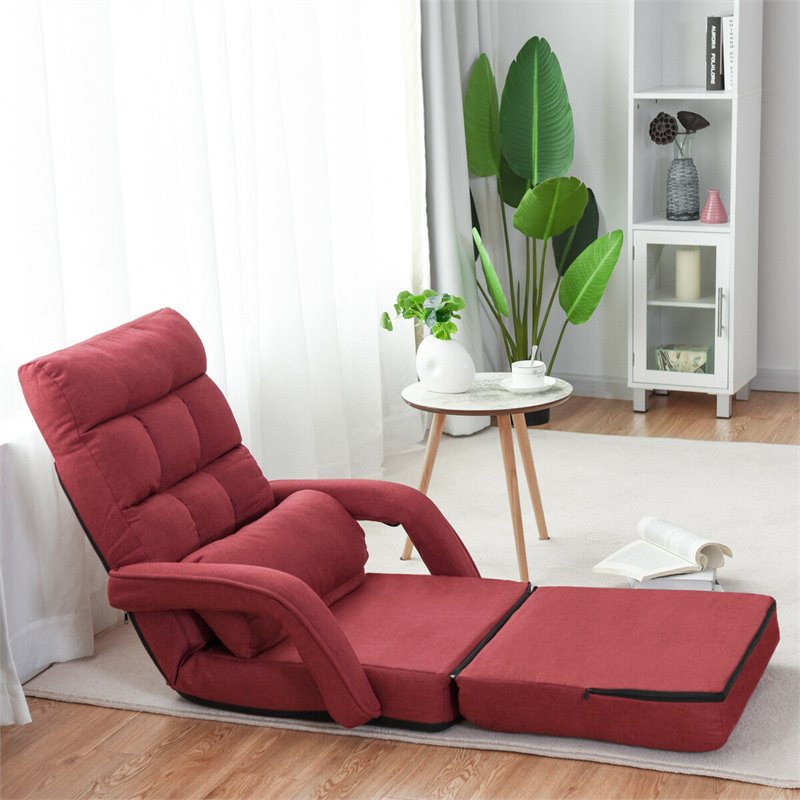 Pemberly Row Cotton Sofa Massage Recliner with 5 Adjustable Backrest in Red