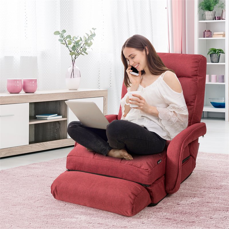 Pemberly Row Cotton Sofa Massage Recliner with 5 Adjustable Backrest in Red
