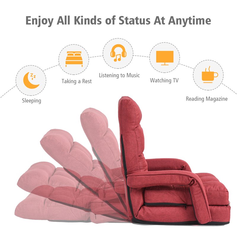 Pemberly Row Cotton Sofa Massage Recliner with 5 Adjustable Backrest in Red