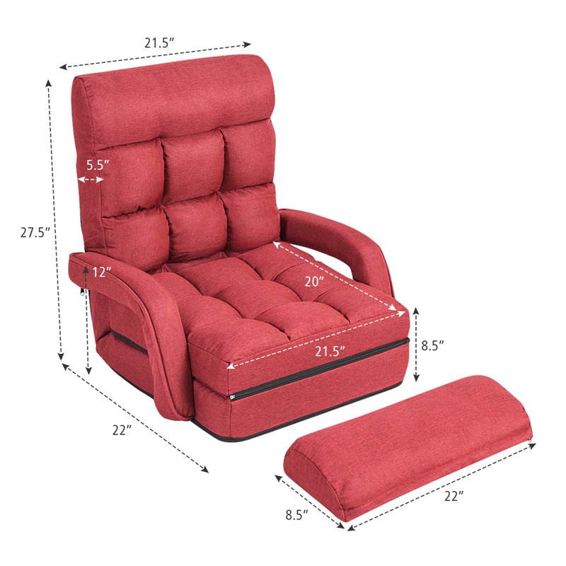 Pemberly Row Cotton Sofa Massage Recliner with 5 Adjustable Backrest in Red