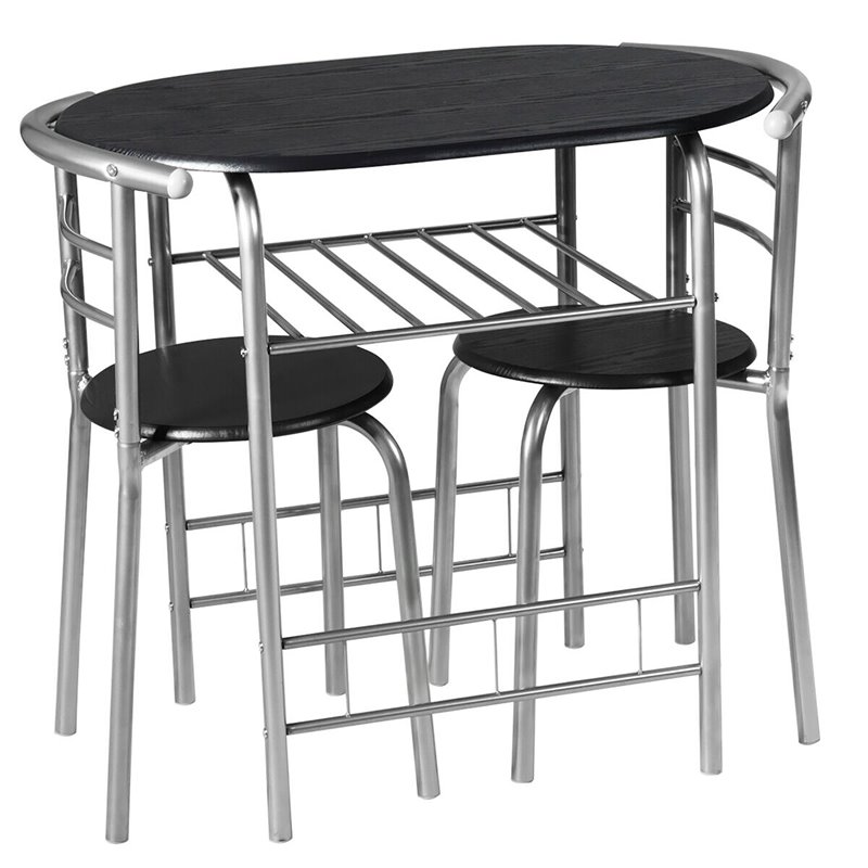 Pemberly Row 3-Pc MDF and Iron Dining Set with Table & 2 Chairs in Silver/Black