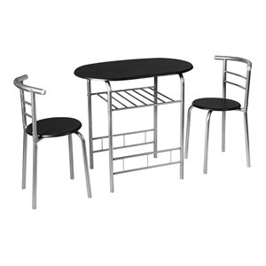 Pemberly Row 3-Pc MDF and Iron Dining Set with Table & 2 Chairs in Silver/Black