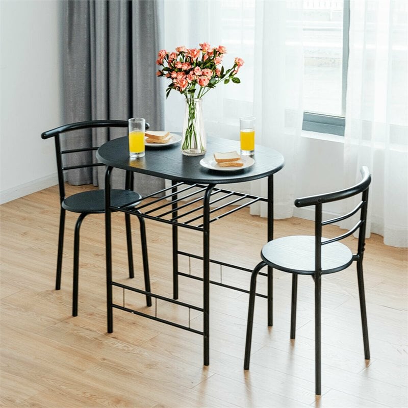 Pemberly Row 3-piece MDF and Iron Dining Set with Table and 2 Chairs in Black
