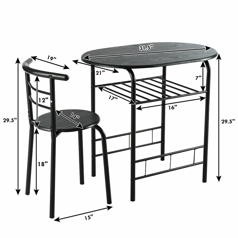 Pemberly Row 3-piece MDF and Iron Dining Set with Table and 2 Chairs in Black