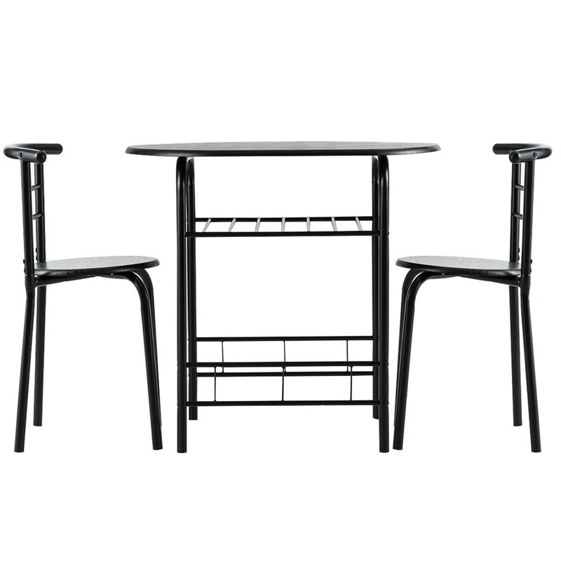 Pemberly Row 3-piece MDF and Iron Dining Set with Table and 2 Chairs in Black