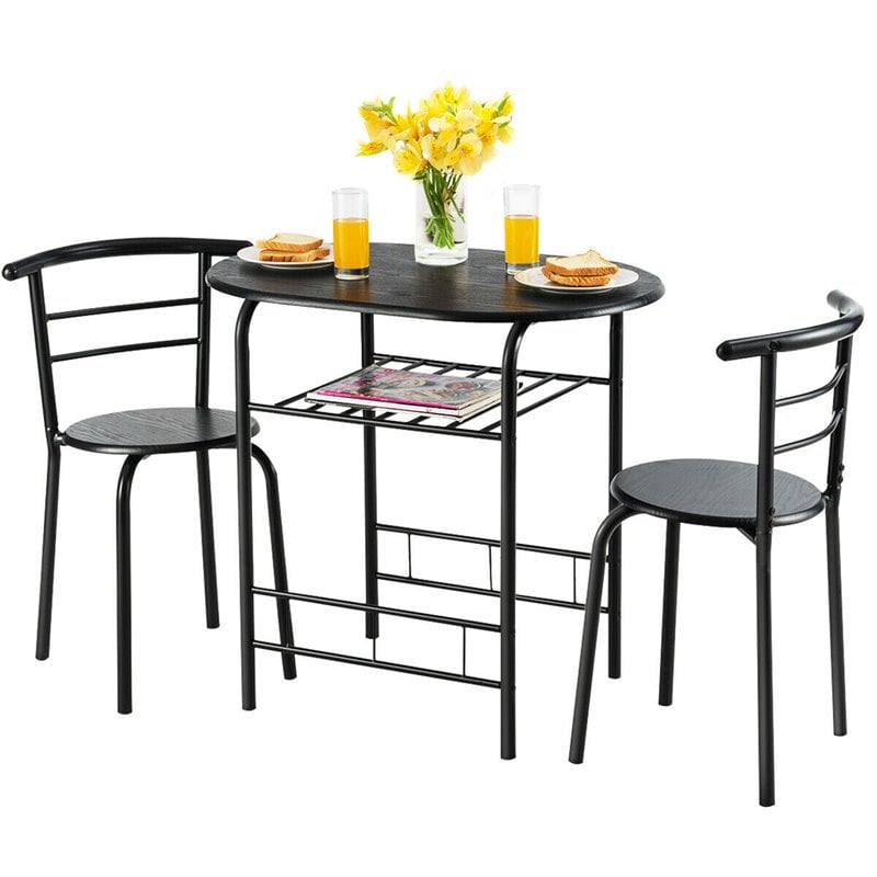 Pemberly Row 3-piece MDF and Iron Dining Set with Table and 2 Chairs in Black