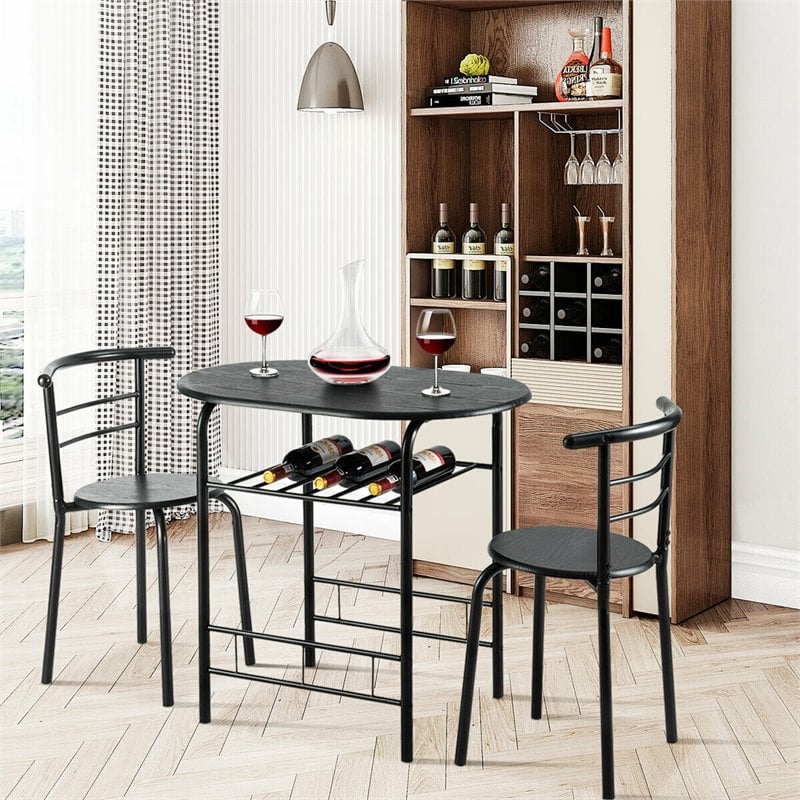 Pemberly Row 3-piece MDF and Iron Dining Set with Table and 2 Chairs in Black